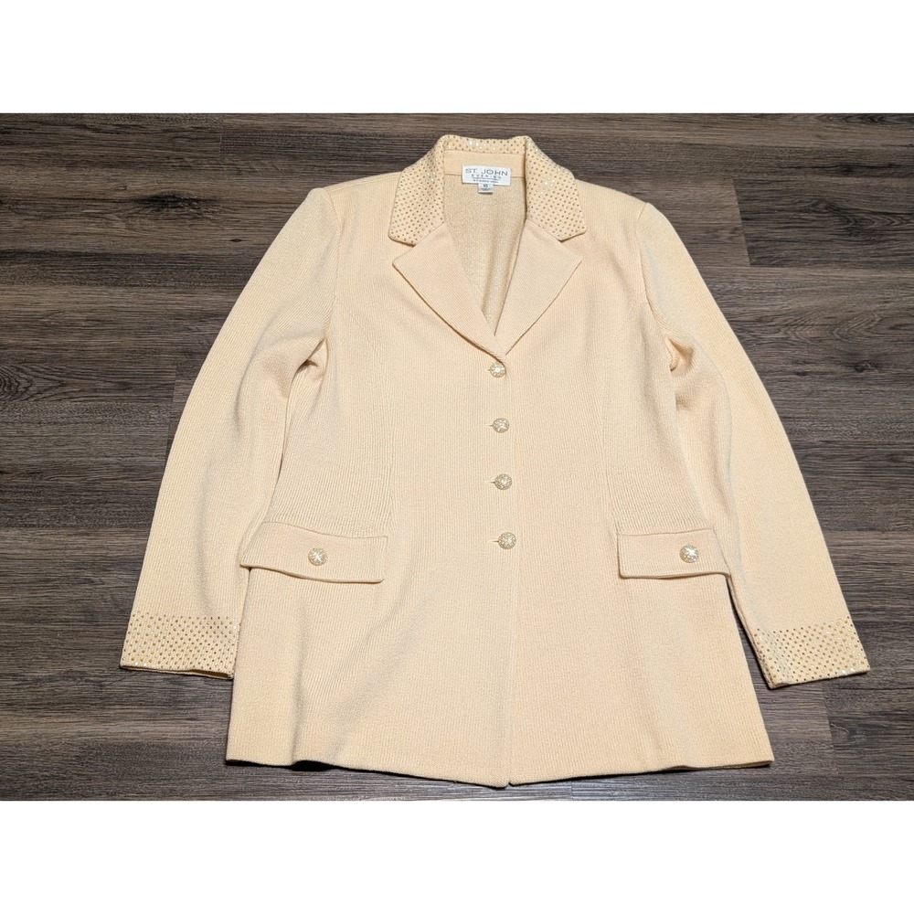 St John Evening By‎ Marie Gray Womens Beige Beaded Jacket Blazer Size 10